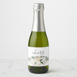 Baby shower Bloemen Sparkling Wijnetiket