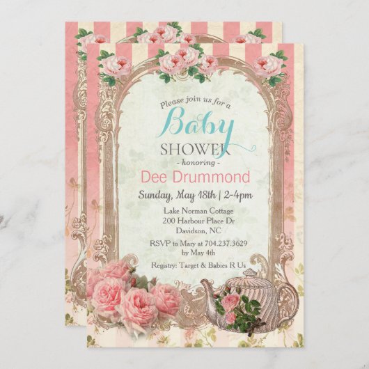  Baby shower Bloemen Thee Uitnodiging (Voorkant / Achterkant)