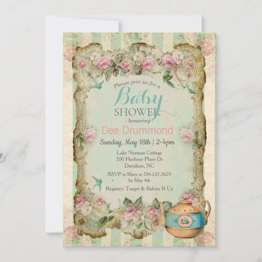  Baby shower Bloemen Thee Uitnodiging (Voorkant)