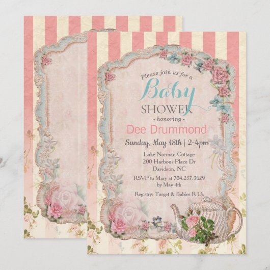  Baby shower Bloemen Thee Uitnodiging (Voorkant / Achterkant)
