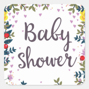 Baby Shower Bloemen Uitnodiging Vierkante Sticker