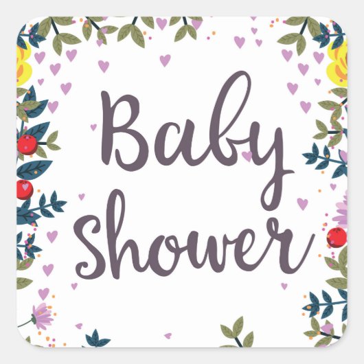 Baby Shower Bloemen Uitnodiging Vierkante Sticker (Voorkant)