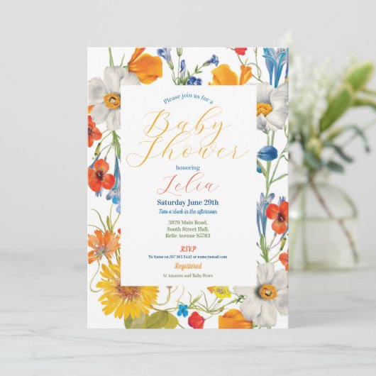Baby shower Bloemen Zomer Kleur Bloemen Feest Kaart (Staand voorkant)