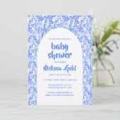 BABY SHOWER Bloemenboog Blauw Bloempatroon CUSTOM Kaart (Staand voorkant)