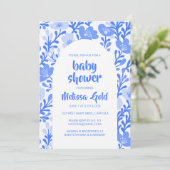BABY SHOWER Bloemenboog Blauw Bloempatroon CUSTOM Kaart (Staand voorkant)