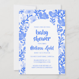 BABY SHOWER Bloemenboog Blauw Bloempatroon CUSTOM Kaart