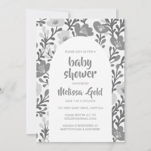 BABY SHOWER Bloemenboog Grijs Bloempatroon CUSTOM Kaart (Voorkant)