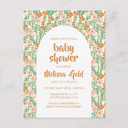 BABY SHOWER Bloemenboog Roze Bloempatroon CUSTOM Uitnodiging Briefkaart (Voorkant)