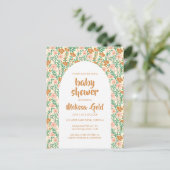 BABY SHOWER Bloemenboog Roze Bloempatroon CUSTOM Uitnodiging Briefkaart (Staand voorkant)