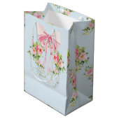 Baby shower Bloemenpatroon Kam Regency boog blauw Medium Cadeauzakje (Voorkant Gekanteld)