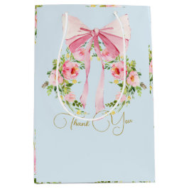 Baby shower Bloemenpatroon Kam Regency boog blauw Medium Cadeauzakje