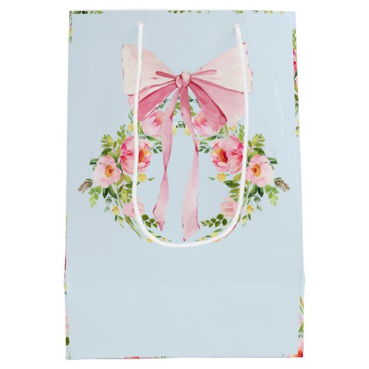 Baby shower Bloemenpatroon Kam Regency boog blauw Medium Cadeauzakje (Achterkant)