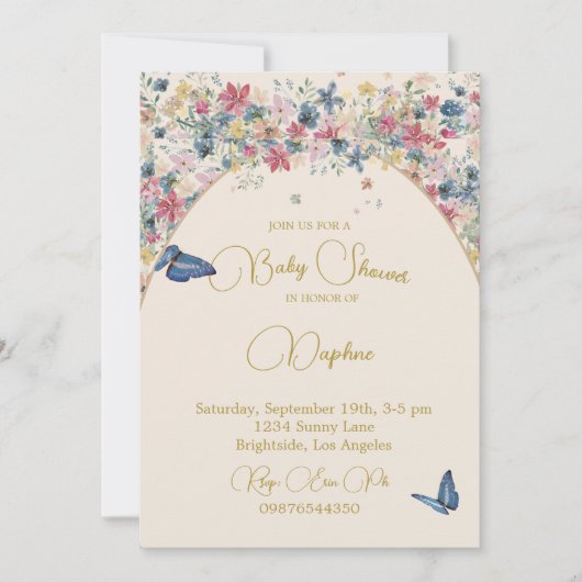 Baby shower Bloemenveld Elegant Modern Goud Kaart (Voorkant)