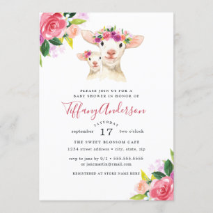 Baby Shower Bloemige Zoete Moeder En Baby Lammetje Kaart