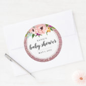 Baby shower bloemkroon glitter roze Paarse Ronde Sticker (Envelop)