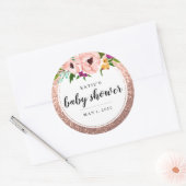 Baby shower bloemkroon glitter roze roségoud ronde sticker (Envelop)