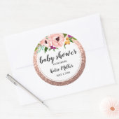 Baby shower bloemkroon glitter roze roségoud ronde sticker (Envelop)