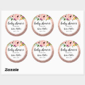 Baby shower bloemkroon glitter roze roségoud ronde sticker (Vel)