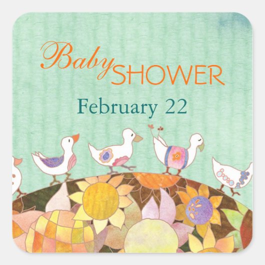 Baby shower Bloemvogels Vierkante Sticker (Voorkant)