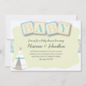 Baby Shower Blokken Boho Tribal Geruit Uitnodiging (Voorkant)