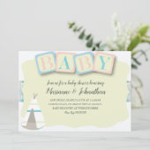 Baby Shower Blokken Boho Tribal Geruit Uitnodiging (Staand voorkant)