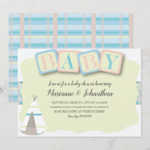 Baby Shower Blokken Boho Tribal Geruit Uitnodiging