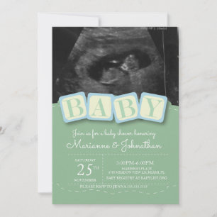 Baby Shower Blokken Jongen Geruite Echografie Foto Kaart