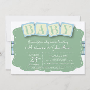 Baby Shower Blokken Jongen Plaid Uitnodiging