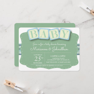 Baby Shower Blokken Jongen Plaid Uitnodiging