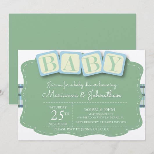 Baby shower Blokken Jongen speldenuitnodiging Kaart (Voorkant / Achterkant)