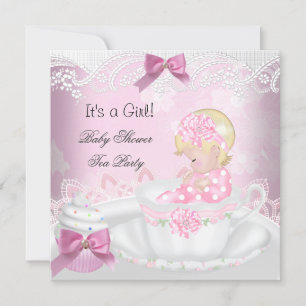 Baby Shower Blond Meisje Roze Baby Theekopje Cupca Kaart
