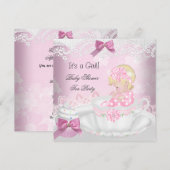 Baby shower Blonde Girl Pink Baby Teacup Cupcake Kaart (Voorkant / Achterkant)