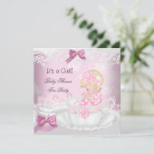 Baby shower Blonde Girl Pink Baby Teacup Cupcake Kaart (Staand voorkant)