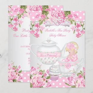  Baby shower Blonde Girl Pink Tea Party Kaart