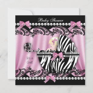 Baby shower Blonde Haire Girl Pink Zebra 2 Kaart