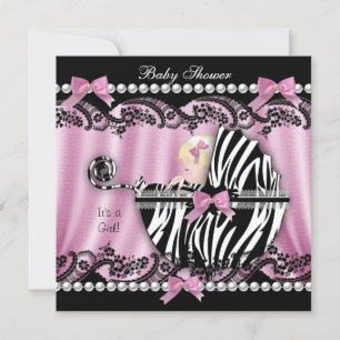 Baby Shower Blondharige Meisje Roze Zebra 2 Kaart