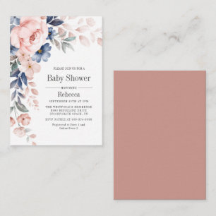 Baby shower Bloom Blue Pink Floral Notitiekaartje