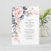 Baby shower Bloom Floral Blue Pink Kaart (Staand voorkant)