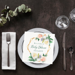 Baby shower blozen roze florale geometrische monog servet