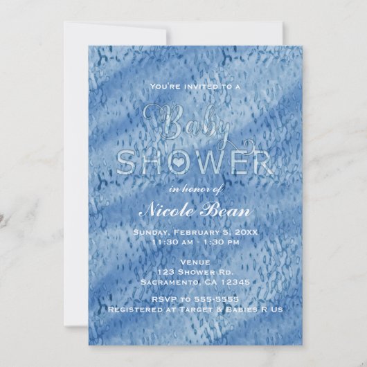 Baby shower Blue Abstract Rain Drops Invitation Kaart (Voorkant)
