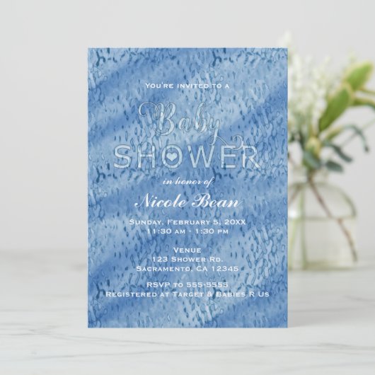 Baby shower Blue Abstract Rain Drops Invitation Kaart (Staand voorkant)