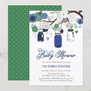 Baby shower Blue and Green Hanging Mason Jars Kaart