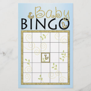 Baby shower Blue BINGO "Gold Birds" Flyer