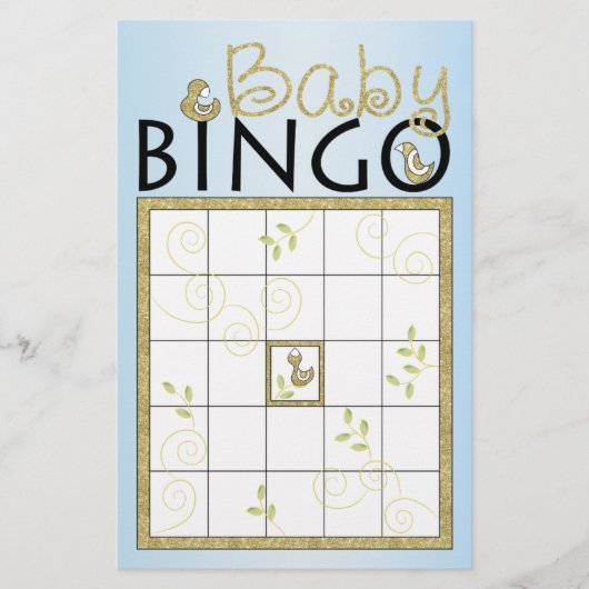 Baby shower Blue BINGO "Gold Birds" Flyer (Voorkant)