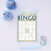 Baby shower Blue BINGO "Gold Birds" Flyer (Enkel)