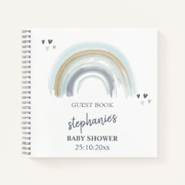 Baby shower Blue Boho Rainbow Guest Book Notitieboek