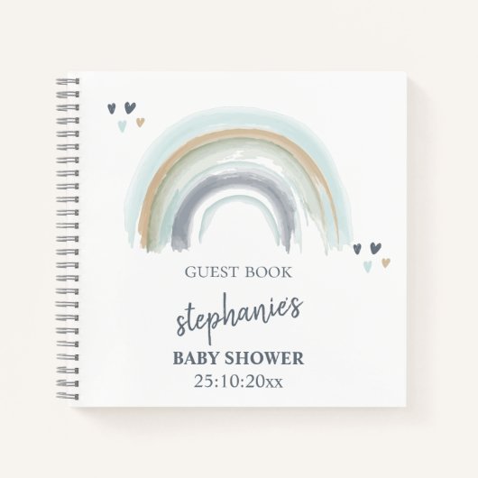 Baby shower Blue Boho Rainbow Guest Book Notitieboek (Voorkant)