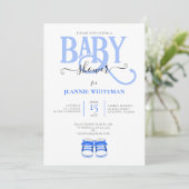 BABY SHOWER, BLUE BOOTIES, BLAUWE TYPOGRAFIE KAART (Staand voorkant)