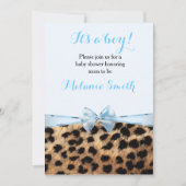 Baby shower Blue Bow Cheetah Leopard Boy Uitnodige Kaart (Voorkant)