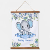 Baby shower Blue Boy Elephant Sign. Hangend Wandkleed (Voorkant)